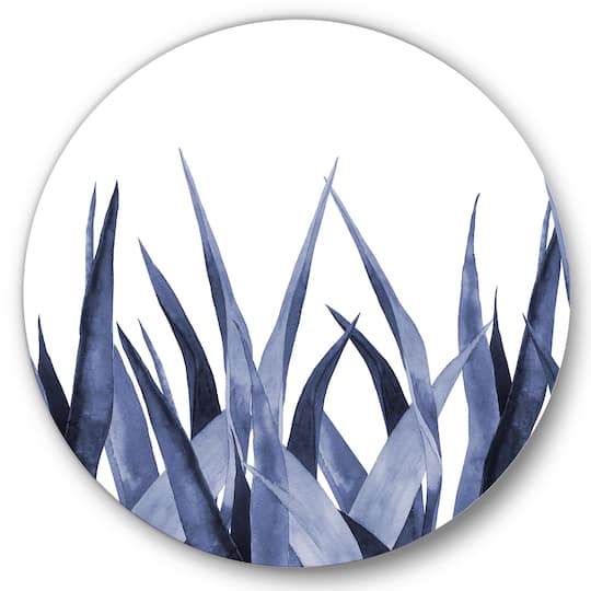 Designart - Navy Blue Agave Leaves - Traditional Metal Circle Wall Art